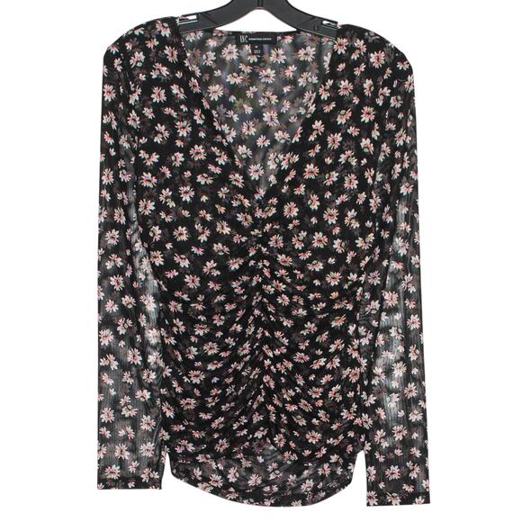 INC Top Sheer Boho Romantic Grunge Eclectic Whimsigoth Floral Black Pink Medium - Picture 1 of 7